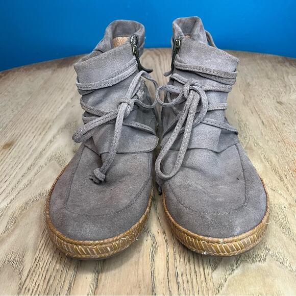 UGG Reid Moc Bootie Suede Ankle Boot Tan Slate Wrap Lace Boho Women’s Size 7.5 - Picture 6 of 11